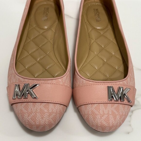 Michael Kors Jilly Logo Print Ballet Flats MK Hardware Pink Soft Girl Size 8M - Picture 4 of 11
